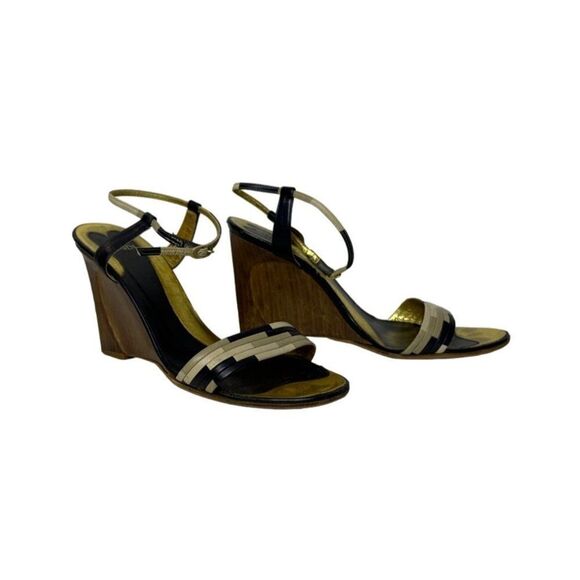 Fendi Leather Colorblock Pattern Wedge Heel Sandals Closure at Ankle - Picture 4 of 11
